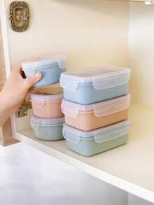 1/4pcs Square Bento Lunch Box, Stackable Food Storage Container With Lid, Leak-Proof, Microwave Plastic Lunch Box For Fruit, Vegetable, Nuts, Meat - Reusable, Plastic Material, School Supplies - Multicolor - View 5