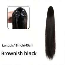18 Inch Ponytail Hair Extensions, Drawstring Long Straight Synthetic Hairpiece, Natural Soft Clip-In Hair Extensions - Dark Brown - Multicolor - View 15