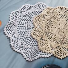 Capacho de Renda Vazado Trançado, Individuais de Crochê Feitos à Mão, Porta-copos de Renda com Design Floral, Tapete de Mesa Redondo de Renda para Casamento, Feriados, Festas, Decoração de Mesa para Sala de Estar, Quarto, Sala de Jantar, Melhor Presente, Bege/Branco Opcional