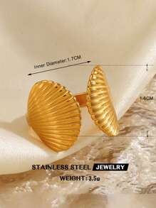 1pc Stainless Steel Fashion Ocean Element Spiral Shell & Starfish Ring, Suitable For Women Beach Holiday Travel Wear