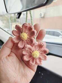 Pure Handmade Knitted Yarn Daisy Car Pendant Rearview Mirror Woven Flower Decoration - one-size - View 10