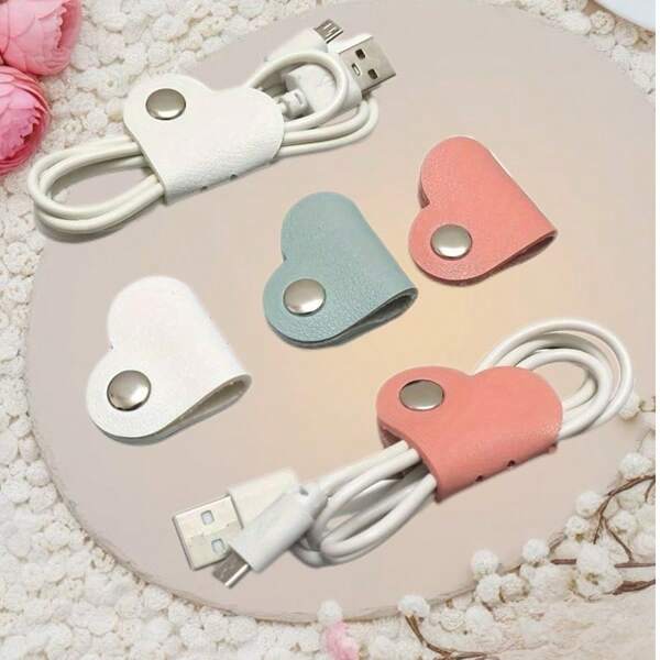 Conjunto de organizadores de cabos de Pu em formato de coração vibrante - Organize convenientemente cabos de fone de ouvido e fios de fone de ouvido, clipes de gerenciamento de cabos sem bateria, organizadores de cabos multicoloridos para homens e mulheres, ótimo para viagens e uso diário