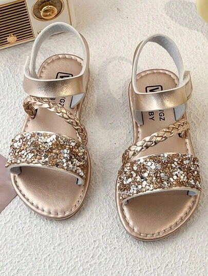 Hot Summer ! Girls Weave Shiny Stylish Sporty Beach Sandals For Comfort, Perfect For Indoor And Outdoor Vacations