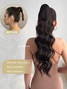 Extensiones de cabello sintético ondulado de 24 pulgadas de largo con pinza, aptas para mujeres, niñas, fiestas y uso diario - Marrón - Ver 5