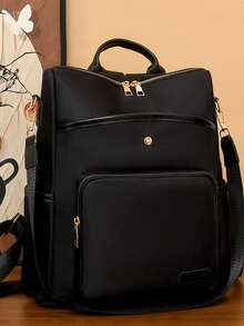 Lightweight, Waterproof, Large Capacity Personalized Fashion Casual Multi-Pocket Backpack, School Style Functional Backpack, Coin Purse, Suitable For School, Women Casual Shoulder Bag, Women Travel Backpack, Fashionable Student Bookbag, Shoulder Bag, Outing, Shopping, Travel, Business, Beginner, Office Worker, Perfect For Office - Black - View 6