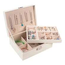 Large Double Layer Multifunctional Jewelry Case With Key - Rosa - 查看 5