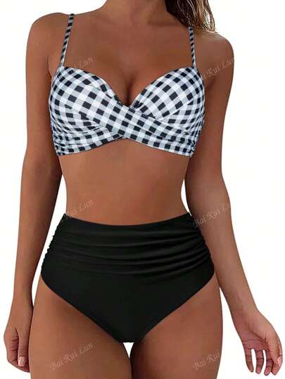 Women's Summer 2-Piece Gingham Print Bikini Swimsuit