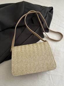 1pc Khaki Straw Woven Metal Buckle Bowknot Decor Fashion Versatile Casual Oblique Shoulder Bags, Suitable For Ladies' Daily Use - Khaki - View 9