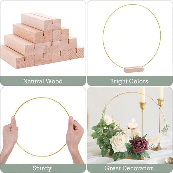 10 peças de anel de metal dourado, guirlanda de flores, base de madeira, adereços de casamento, peças centrais, festa de aniversário, decoração de cerimônia, arranjo floral, decoração de mesa, dia das mães