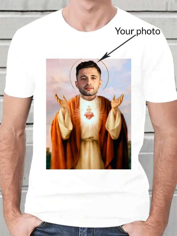 T-shirt oversize personalizzata da uomo con divertente stampa viso - aggiungi la tua foto (selfie/foto di famiglia/animale domestico/amici/festa/squadra/fidanzato/fidanzata/animale domestico/coppia coordinata/abbigliamento da lavoro), stile elegante, moda, hipster, casual, minimal chic, personalizzato, unico, costumi da uomo, guardaroba essenziale, stile di vita maschile/strada, regali ideali per lui, fidanzato, famiglia, amici, per compleanni, per vacanze/festività, per scuola/competizioni, per sport/arrampicata