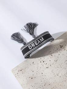 1pc Men's Simple Versatile Fashion Niche Letter Embroidery Braided Bracelet - Multicolor - View 1