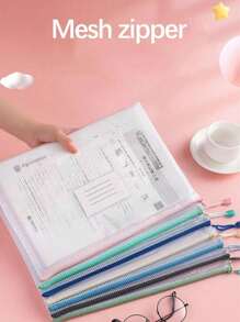 10/20pcs A4 Mesh Zipper Bags, PVC Mesh Zipper Pouches, Waterproof Plastic Mesh Zipper Envelopes, File Folders, Multi-Purpose Mesh Organizer Bags, Transparent Document Storage Bags Back To School
