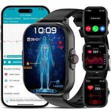 Marsyu Advanced ECG+HRV Smartwatch For Men & Women, 2.01" HD Screen, Real-Time Health Monitoring: Heart Rate, Blood Pressure, Blood Oxygen (SPO2), Apnea Alerts, Stress/Sleep Tracking, Fitness Tracker With Weather & Call Notifications,  Compatible With IOS/Android - Black Silicone - View 1