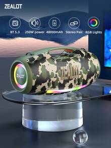 ZEALOT S89 250W大功率无线音箱 户外便携 防水五喇叭 内置48000mAh电池 带RGB彩灯 兼容SD卡/U盘/AUX/支持双喇叭串联 免提通话 支持手机/平板/电视/电脑 适用于户外大型舞会/家庭聚会/沙滩派对