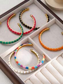 1 chiếc vòng tay nữ bằng thép không gỉ, mạ vàng, kiểu dáng tối giản hình tre, tráng men nhiều màu sắc, thích hợp cho các buổi hẹn hò, tiệc tùng và công sở. - vòng đeo tay - Xem 3