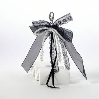 1 件仿珍珠蝴蝶结钥匙扣、包袋配件、独特手机壳串珠饰物、简约蝴蝶结设计优雅锌合金四季汽车配件包袋饰物学院风可爱哥特 Y2k 包袋挂绳带身份证夹汽车配件包袋饰物
