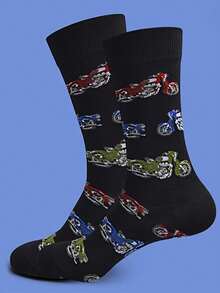1 Pair Of Unisex Socks With Novel And Motorcycle Patterns For Warmth And Midsole Socks - Multicolor - View 1