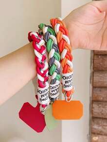 1pc Multi-Function Dual Ring Phone Lanyard, Handmade Braided Colorful String Wrist Strap With Key Chain, Phone Case Strap, Cup Holder, Fashion Accessories - Multicolor - View 5