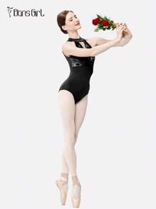 DonsGirl 1 Stück Damen Diamant Samt Patchwork V-Ausschnitt eleganter Ballettanzug, sexy Bodysuit