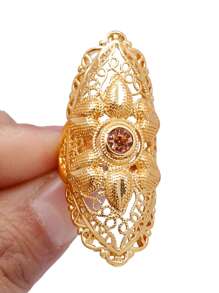 1 pieza Anillo de cobre chapado en oro de 24 quilates, accesorio diario de estilo de Dubai para mujeres