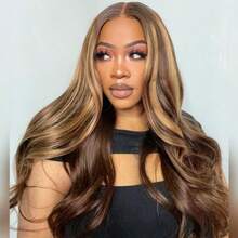 34 Inch Ombre Honey Blonde Lace Front Wig Human Hair 13x4 Highlight Body Wave Lace Front Wig Human Hair Pre Plucked With Baby Hair 4/27 HD Lace Wig Human Hair 200% Density Colored Wigs Halloween Color - S4/27 - View 5