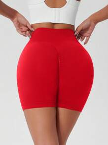 1pc Women Solid Color Yoga Compression Shorts, Outdoor Sports Shorts