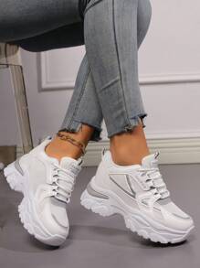 Women's Chunky Sneakers, Spring/Autumn New Waterproof Hidden Heel Casual Vulcanized Shoes, Slim Look Athletic Shoes