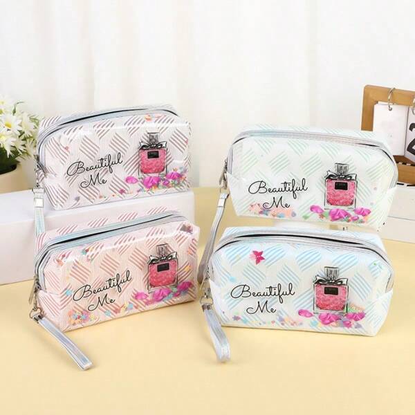 Bolsa organizadora de maquillaje con lentejuelas brillantes impresas, bolsa de aseo de viaje portátil de gran capacidad, bolso de mano octogonal para volver a la escuela