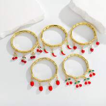 1 szt. Bransoletka hip-hopowa ze stali nierdzewnej, włoska, elastyczna, czerwona, papryczka wiśniowa, pomidory jabłkowe, moduł DIY, regulowana, odpinana bransoletka do codziennego noszenia, randkowania i prezentów