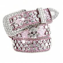 1 chiếc thắt lưng đính đá lấp lánh Y2K hình đầu lâu, thắt lưng dự tiệc thời trang dành cho nữ, thích hợp sử dụng hàng ngày và ngày lễ mùa hè, mùa thu, mùa đông, Halloween - Hồng - Xem 1