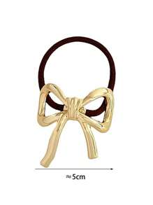 1pc Elegant Metal Bow Elastic Hair Band, Durable High Elasticity Hair Tie For Ponytail, Everyday Wear,Hair Accessories,Hair Elastics,Hair Ties,Hair Rope
