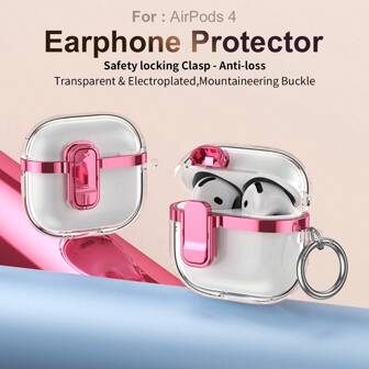 Military Industry Anti-Fall Minimalist Solid Color Electroplated Lock Clear Earphone Case Compatible With AirPods 4, Pro 2nd Gen, Pro 3rd Gen, 1/2, Anti-Drop, Various Colors For Men And Women