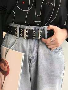 1pc/2pcs Punk Style Waist Belt, Fashion Chain Decorated Jeans Belt With Grommet, Suitable For Casual Daily Wear, Unisex - Multicolor - View 2