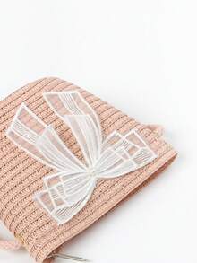 1pc Girls Cute Princess Bow Straw Crossbody Bag, Suitable For Princess Daily And Beach Use - Bow - View 9