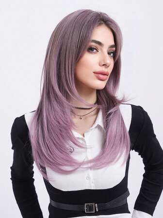Synthetic Heat Resistant Wigs Purple Layered Wigs 26 Inch Natural Woman Wigs Beginner Friendly