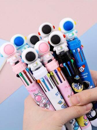 Black Banana 宇航员圆珠笔，中号笔尖，可伸缩塑料笔，多种颜色可选，椭圆形笔身，适合作为学习用品和礼品。