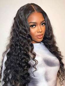 40inch 250% Density Deep Wave Lace Front Wigs Human Hair Curly Lace Front Wig Human Hair Wig Pre Plucked 250% Density 13x4 Deep Wave Frontal Wig Transparent HD Lace Front Wigs Human Hair Wigs - Black - View 5