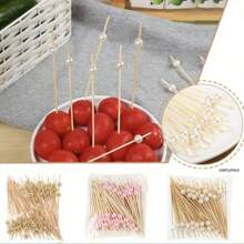 20/50/100pcs Picks, 4.7 Inch Appetizer Toothpicks, White/Pink/Golden Pearl Bamboo Skewers For Appetizers, Fruits, Cupcakes, Charcuterie, Drinks Garnish Christmas Holiday Birthday Party Decorations Supplies, Toothpicks, Food Picks, For Wedding Birthday Buffet Party Food Decorations