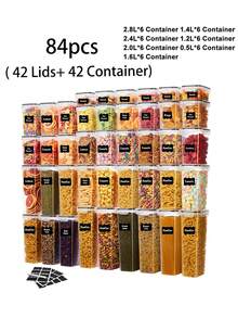 VOOVA 48pcs Sealed Food Storage Containers With LIDS - Lunch Boxes Ideal For Organizing And Storing Grains, Rice, Pasta, Tea, Nuts And Coffee Beans In A Kitchen Pantry - Can Be Used For Dishwasher Washing, Including Labels And Markers - 黑與白 - 查看 7