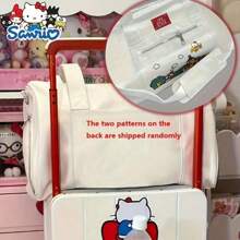 Sanrio Bolso de viaje de gran capacidad con lazo estiloso de Hello Kitty de Sanrio Fashion - Bolso cruzado de hombro elegante de poliéster para mujer, estampado de animal de dibujos animados, para mujer, bolso de graduación blanco para la escuela, accesorios escolares
