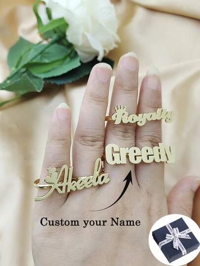 Personalized Name Ring,Stainless Steel Two Fingers Ring, Custom Name Double Fingers Ring, Couple Name Jewelry, Women's Jewelry,Women Name Ring Gift,Unique Fashionable Name Jewelry, Christmas, Valentine's Day Gifts
