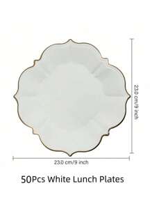 10Pcs/30Pcs-Pack White Paper Party Plates With Golden Foil Scalloped Edging For Birthday Wedding (9 Inches)
