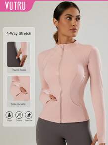VUTRU VUTRU 1 Stück Damen Jacke mit Reißverschluss vorne, Taschen, Langarm, mit Daumenöffnungen, für Yoga, Alltag, Lässig, Fitness