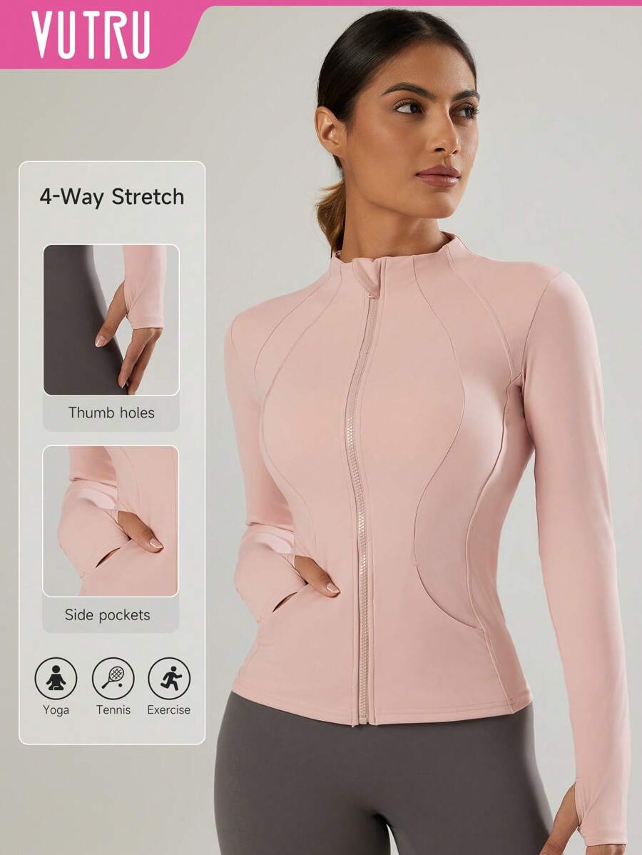 VUTRU VUTRU 1 Stück Damen Jacke mit Reißverschluss vorne, Taschen, Langarm, mit Daumenöffnungen, für Yoga, Alltag, Lässig, Fitness