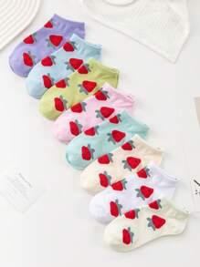 1-5 pares de calcetines tobilleros de mujer con estampado de fresa, de bajo empeine, invisibles, de estilo lindo, para primavera/verano
