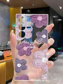 Flower Phone Case Purple A Simple Flower Anti-Drop And Non-Slip Transparent Mobile Phone Case Protective Cover Compatible With IPhone Redmi Galaxy A04e/12/A13/A14/A34/A50/A52/A53/A54/S21/S22/S23/S24/S25 /S25UltraGOOGLE 6A/7A/8A Waterproof Shockproof Scratch Resistant - Clear - View 5