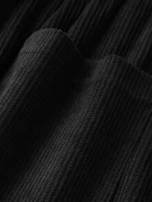 男士夏季休闲灯芯绒短裤，时尚松紧腰口袋沙滩装 - 黑色 - 查看 7