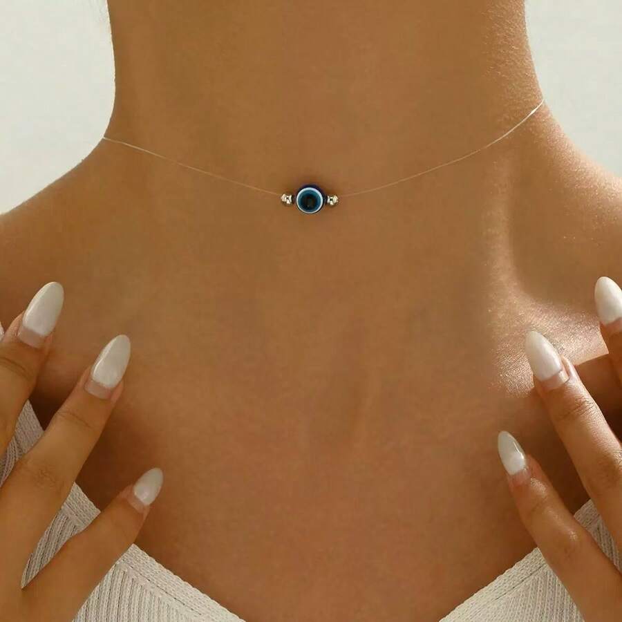 1pc Stylish Casual Punk Demon Eye Invisible Necklace - Multicolor - View 1