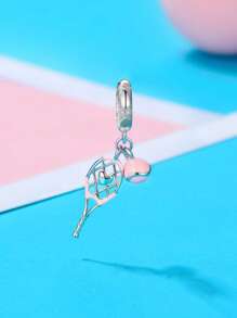 WOSTU 1pc 925 Sterling Silver Pink Girl Style Fitness Equipment Series Pendant Pink Volleyball Dumbbell Headphones Tennis Design Beads Bow Spacer Beads Pendant Fit For Women Original Bracelet Fine Jewelry Gift