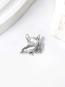 1pc Simple And Unique 925 Sterling Silver Mother And Baby Dolphin Charm DIY Pendant Delicate Jewelry Gift For Women Or Men - Silver - View 4